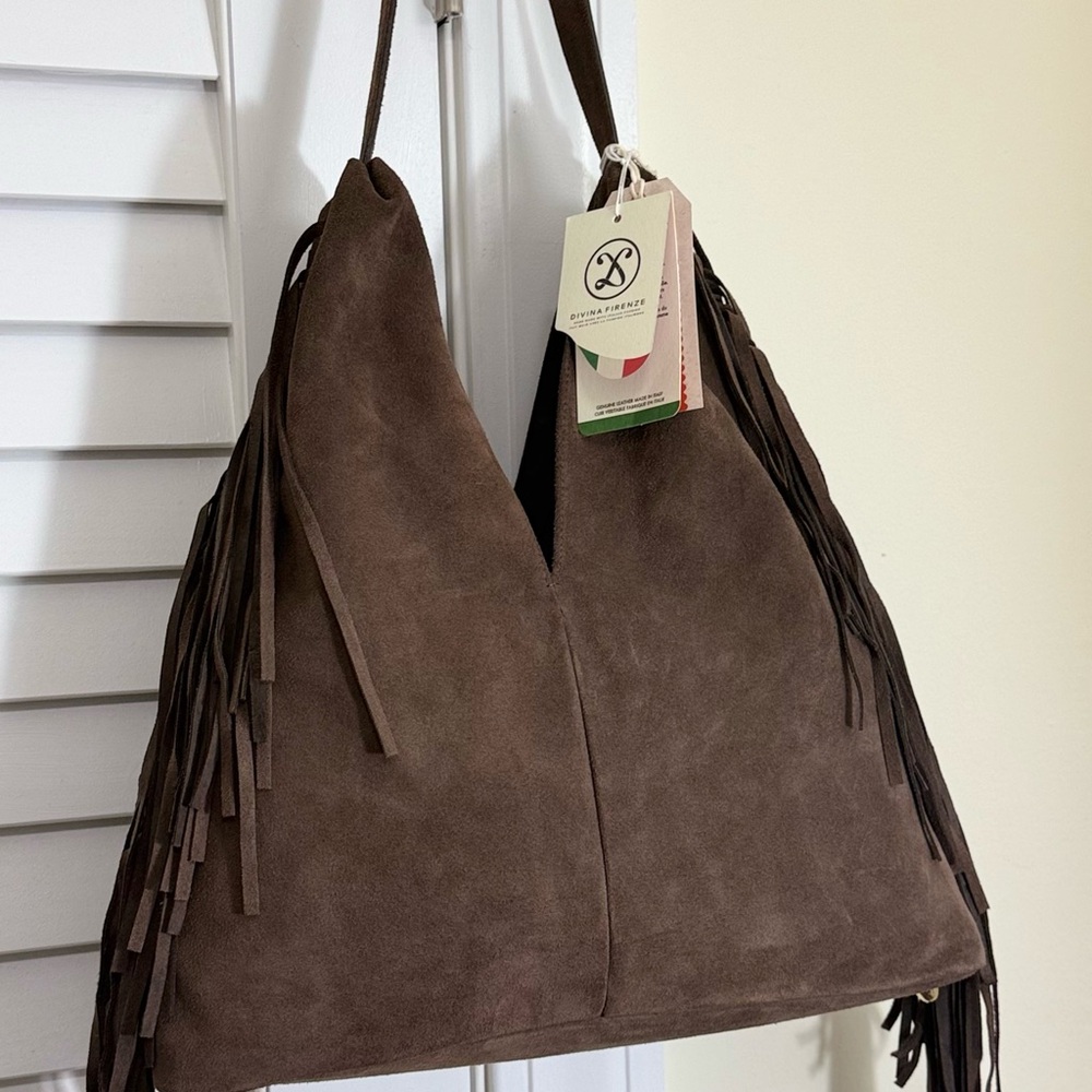 Brown Suede Fringe Shoulder Bag